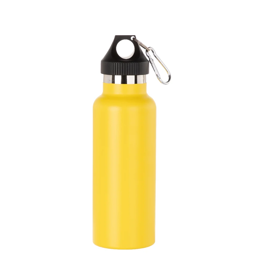17oz/500ml Powder Coated Sports Bottle with Plastic & Carabiner Lid (Yellow)