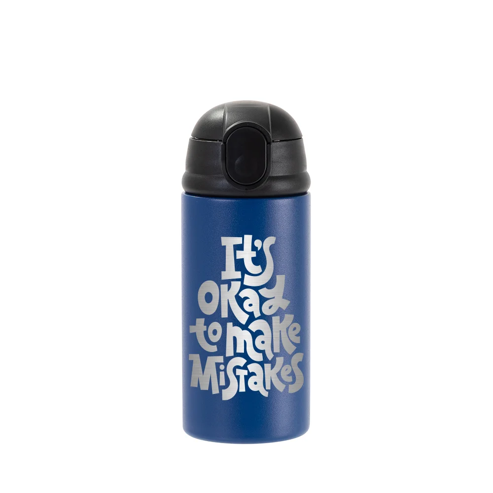 12oz/360ml Kids Stainless Steel Bottle (Powder Coated, Dark Blue) thumbnail 2