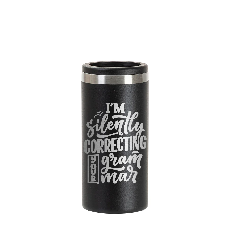 12oz/350ml Stainless Steel Slim Can Cooler (Powder Coated, Black) thumbnail 2