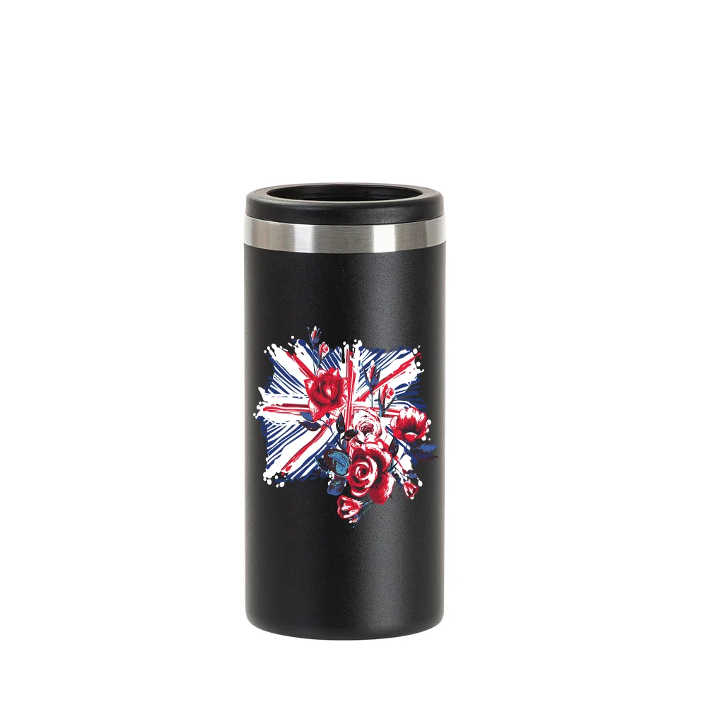 12oz/350ml Stainless Steel Slim Can Cooler (Powder Coated, Black) thumbnail 3