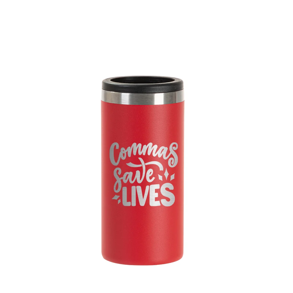 12oz/350ml Stainless Steel Slim Can Cooler (Powder Coated, Red) thumbnail 2