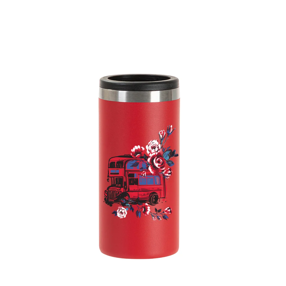 12oz/350ml Stainless Steel Slim Can Cooler (Powder Coated, Red) thumbnail 3