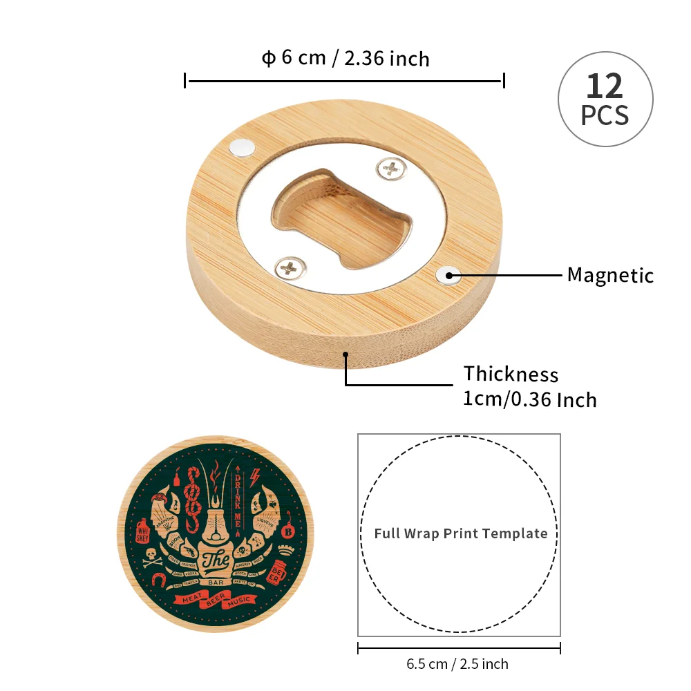 Sublimation Fridge Magnet & Bamboo Coaster & Bottle Opener (Round, 2.36") thumbnail 3