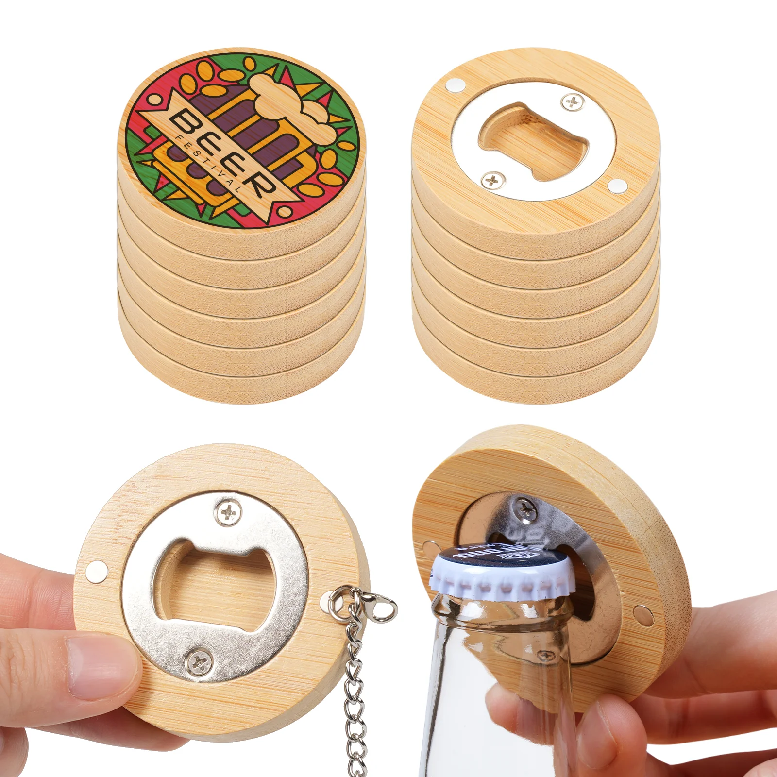 Sublimation Fridge Magnet & Bamboo Coaster & Bottle Opener (Round, 2.36") thumbnail 8