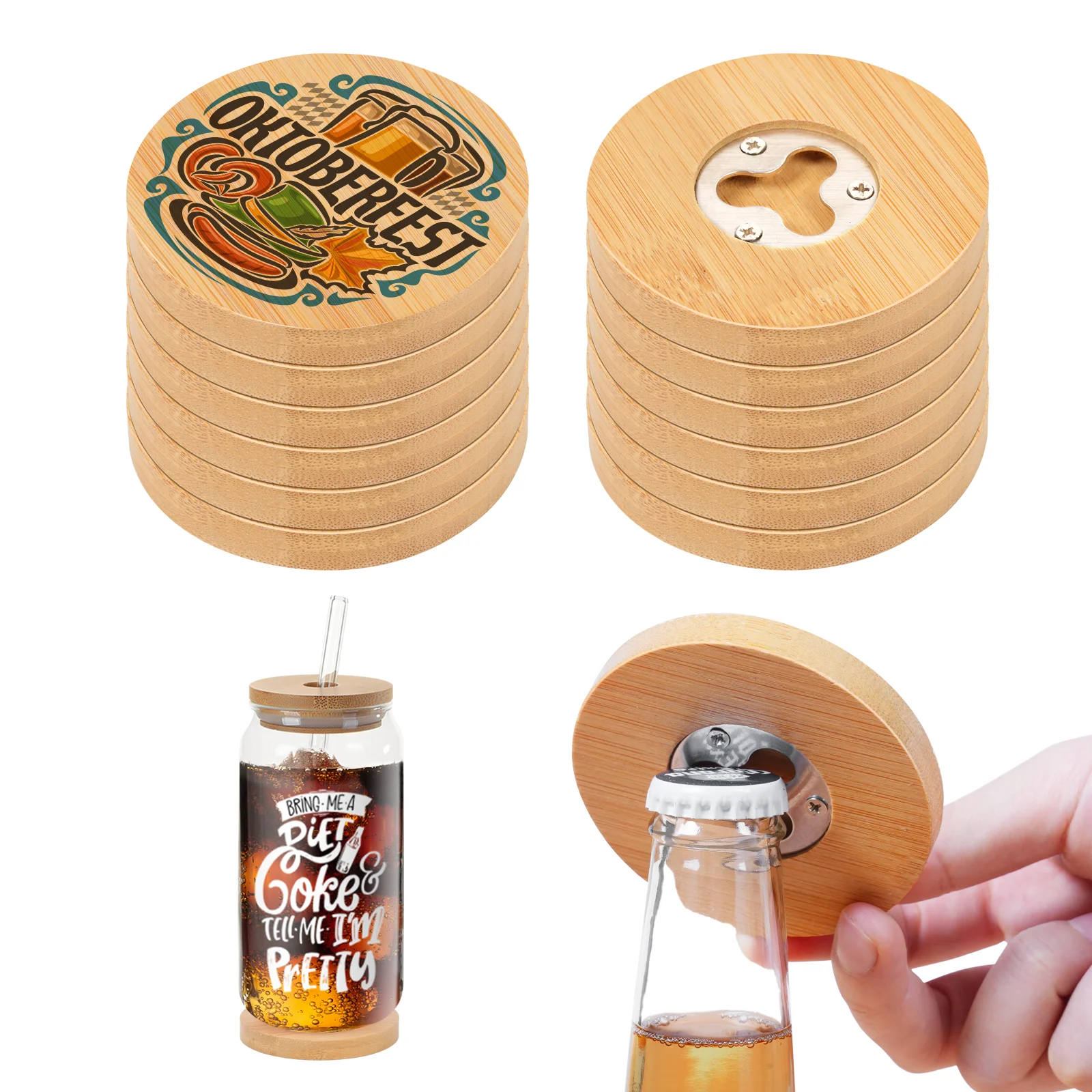 Sublimation Bamboo Coaster & Bottle Opener (Round, 3") thumbnail 8