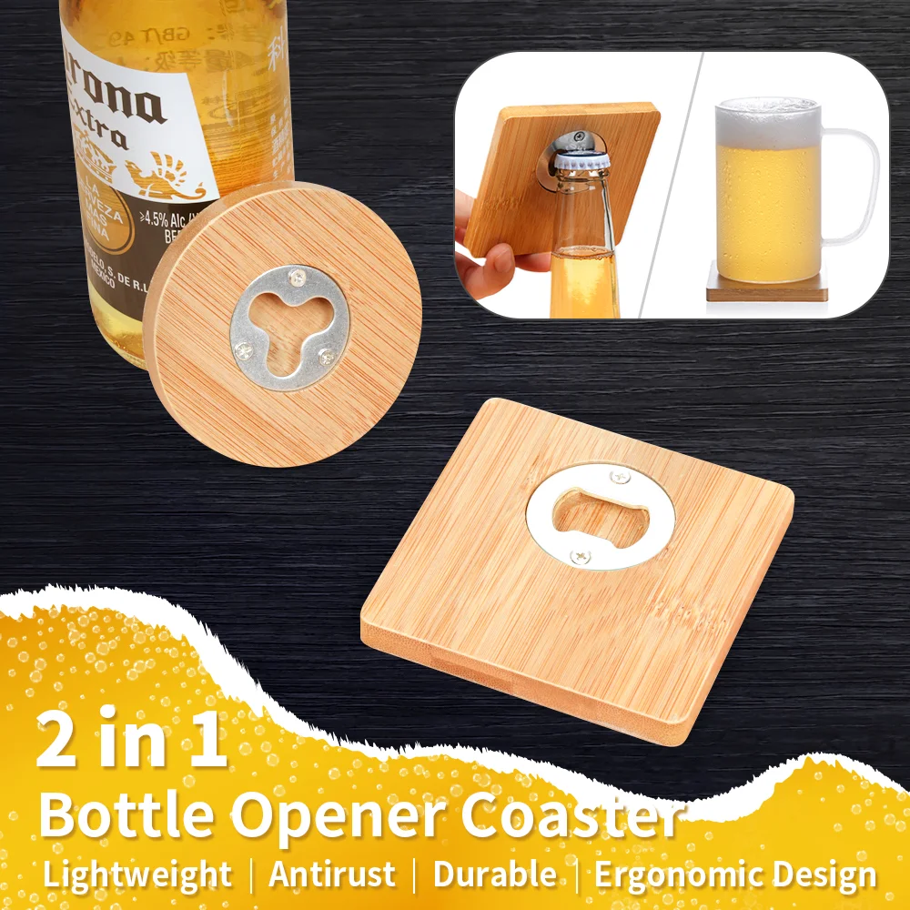 Sublimation Bamboo Coaster & Bottle Opener (Square, 3.5") thumbnail 4