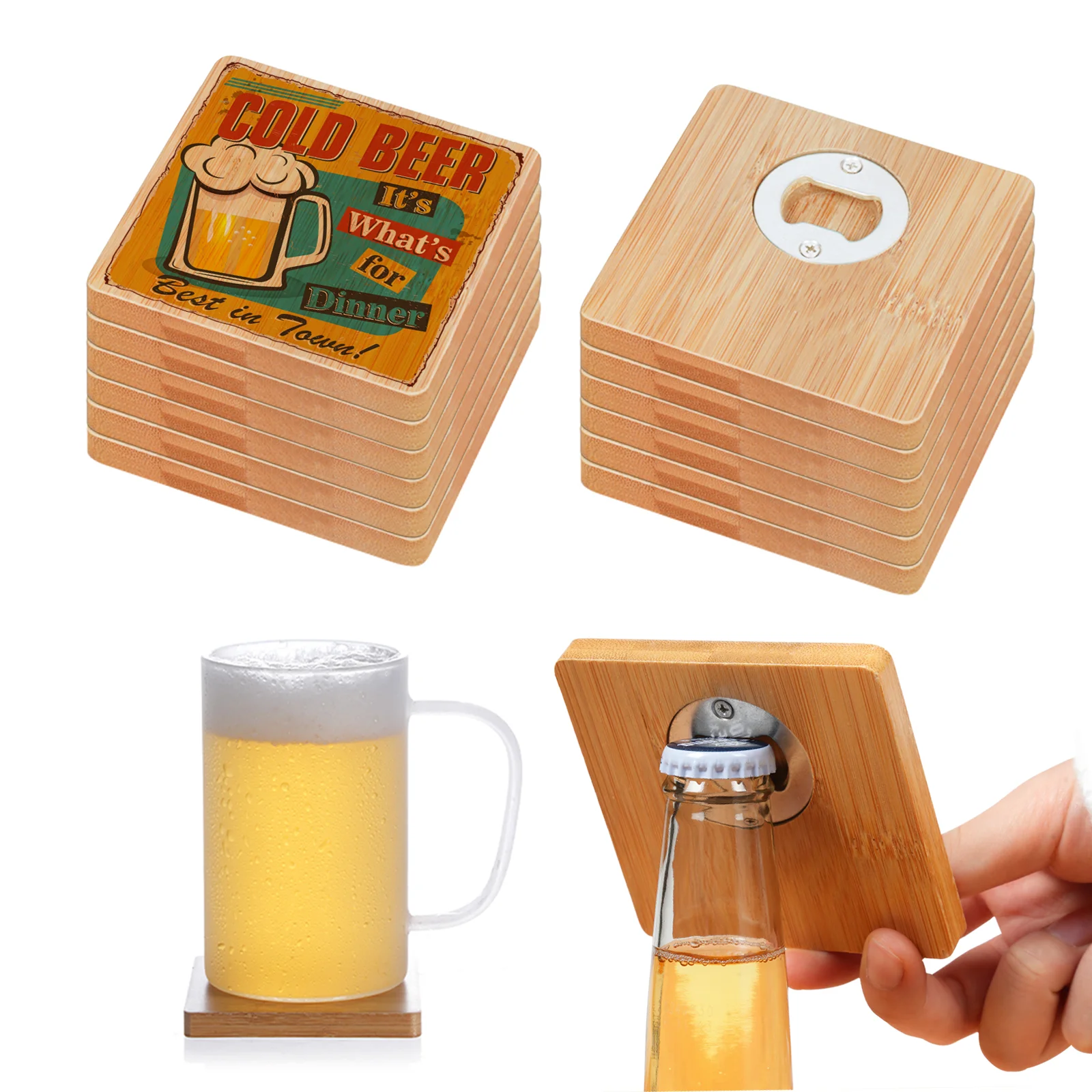 Sublimation Bamboo Coaster & Bottle Opener (Square, 3.5") thumbnail 8