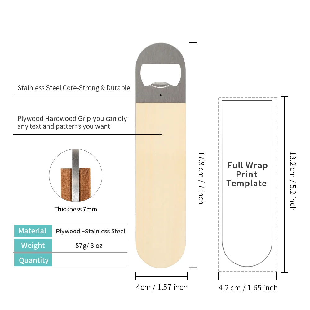 Sublimation Bottle Opener Double-sided Printable (Stainless Steel & Partial Plywood, 7x1.57") thumbnail 9