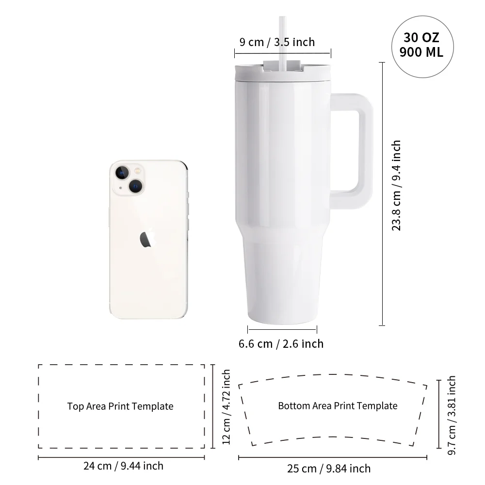 Sublimation Stainless Steel  Tumbler with Flip Lid & Plastic Straw and Handle 30oz 900ml thumbnail 5