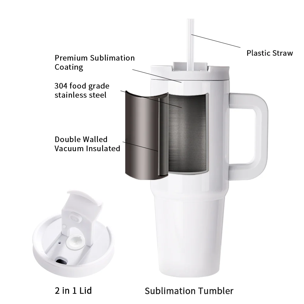 Sublimation Stainless Steel  Tumbler with Flip Lid & Plastic Straw and Handle 30oz 900ml thumbnail 7