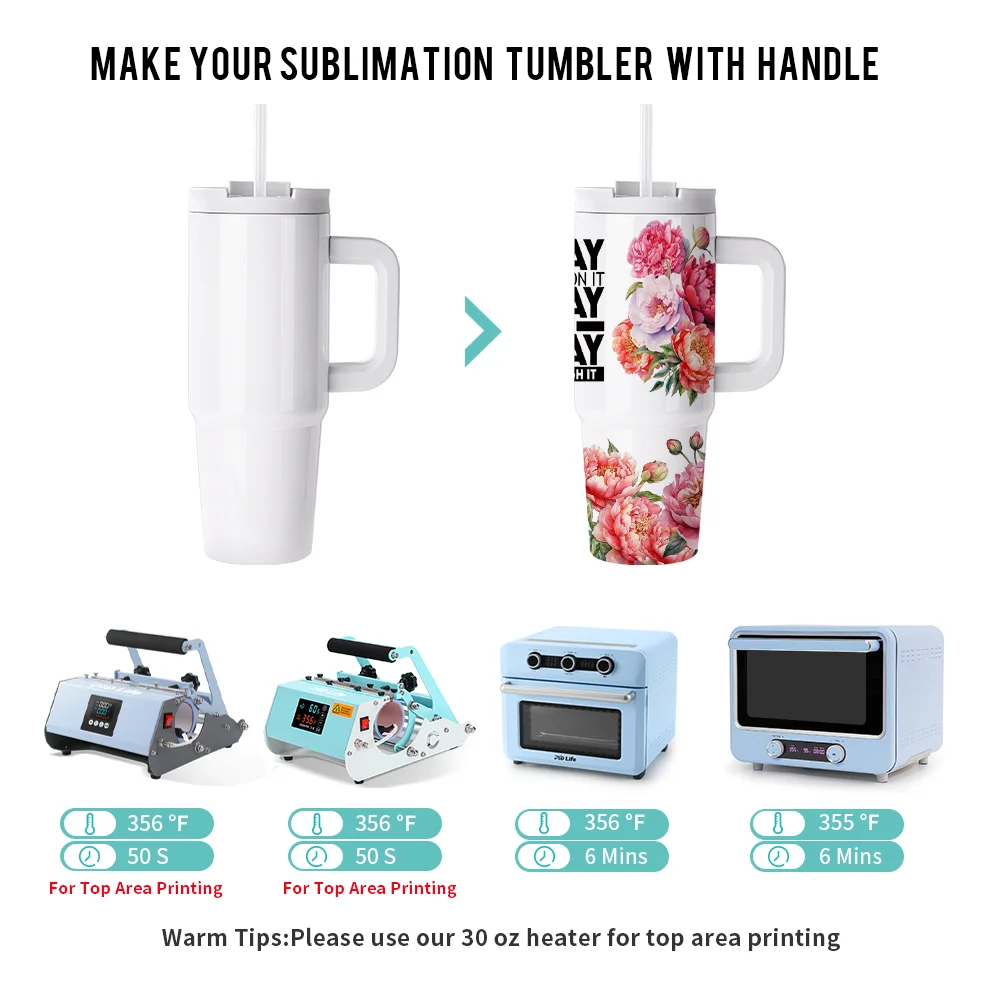 Sublimation Stainless Steel  Tumbler with Flip Lid & Plastic Straw and Handle 30oz 900ml thumbnail 8