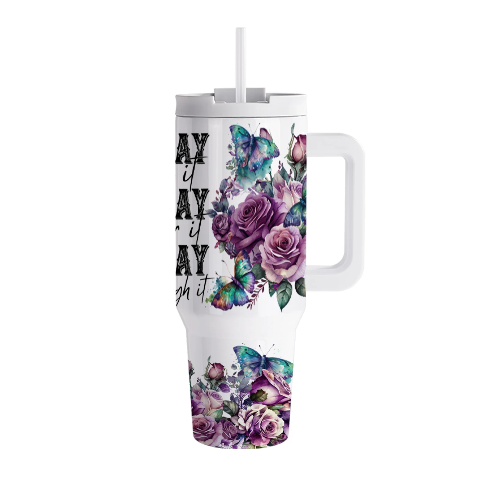 Sublimation Stainless Steel  Tumbler with Flip Lid & Plastic Straw and Handle 40oz 1200ml