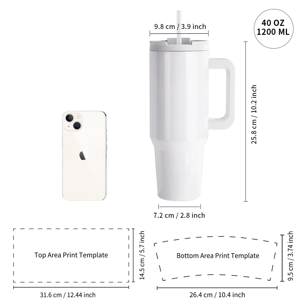 Sublimation Stainless Steel  Tumbler with Flip Lid & Plastic Straw and Handle 40oz 1200ml thumbnail 3
