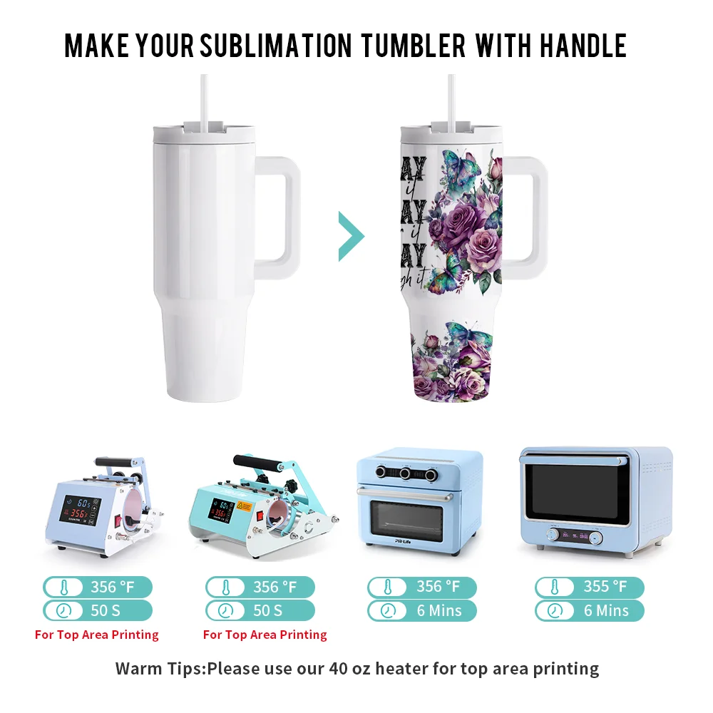 Sublimation Stainless Steel  Tumbler with Flip Lid & Plastic Straw and Handle 40oz 1200ml thumbnail 7
