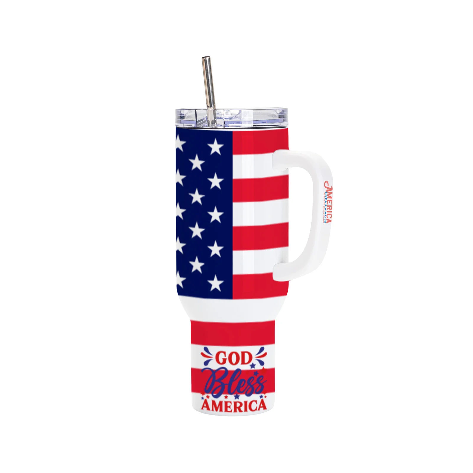 40oz/1200ml Stainless Steel White Travel Tumbler with Lid & Straw(Heat Resistant Plastic Handle) thumbnail 2