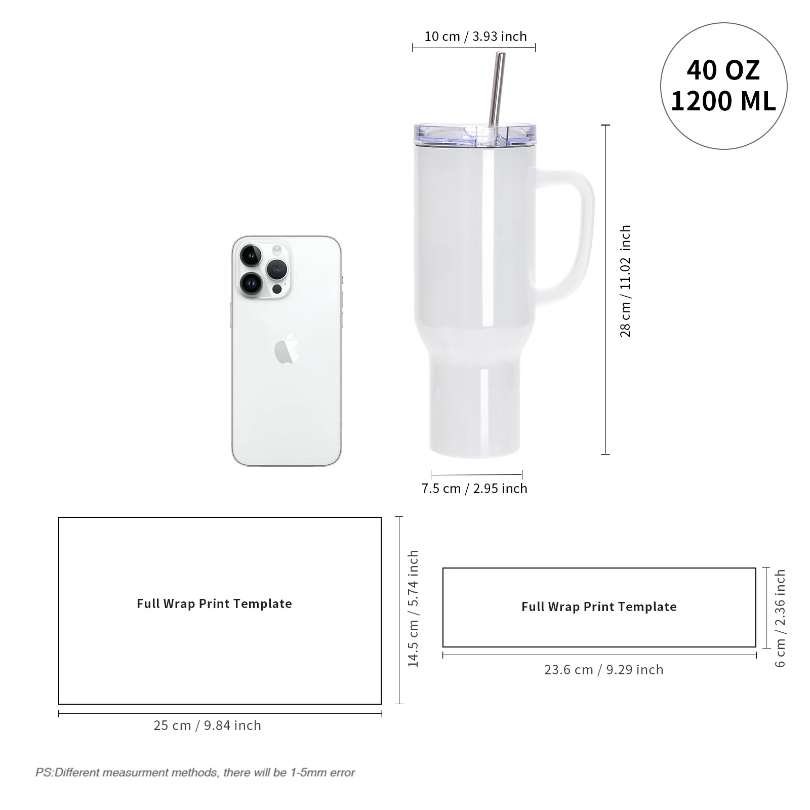 40oz/1200ml Stainless Steel White Travel Tumbler with Lid & Straw(Heat Resistant Plastic Handle) thumbnail 3