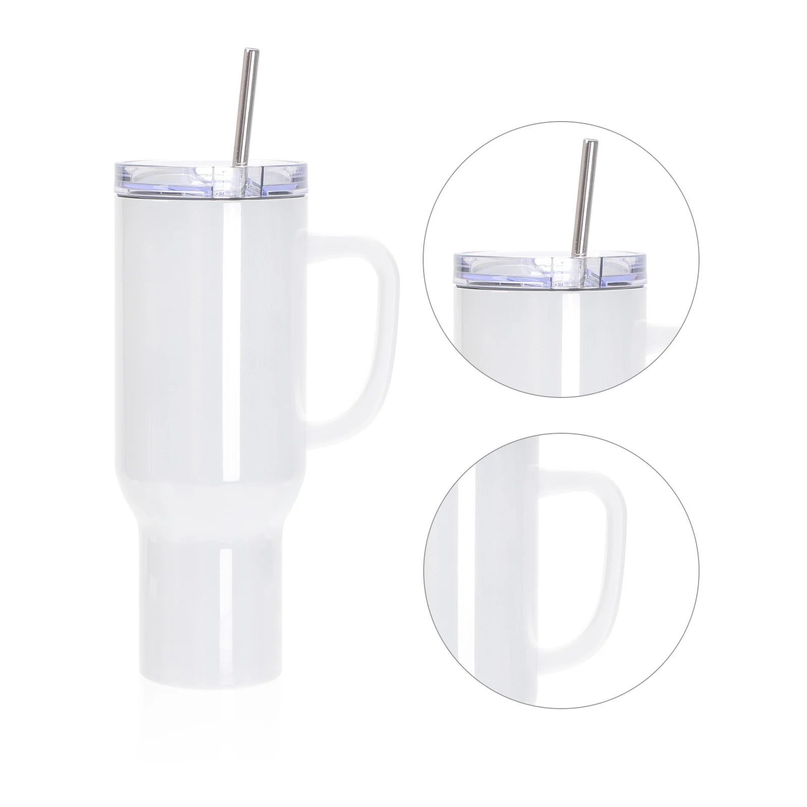 40oz/1200ml Stainless Steel White Travel Tumbler with Lid & Straw(Heat Resistant Plastic Handle) thumbnail 6