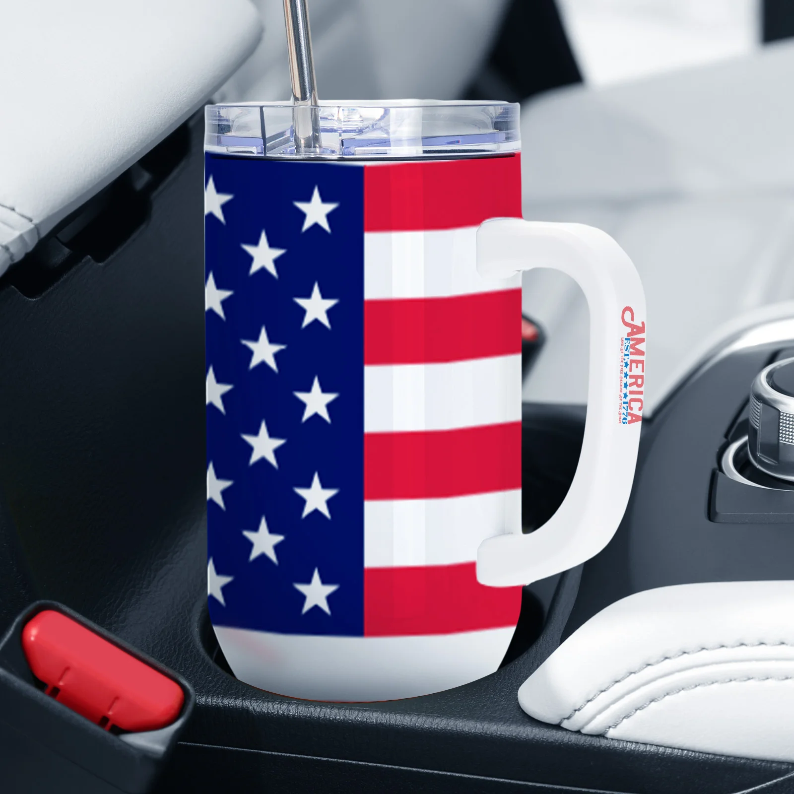 40oz/1200ml Stainless Steel White Travel Tumbler with Lid & Straw(Heat Resistant Plastic Handle) thumbnail 7