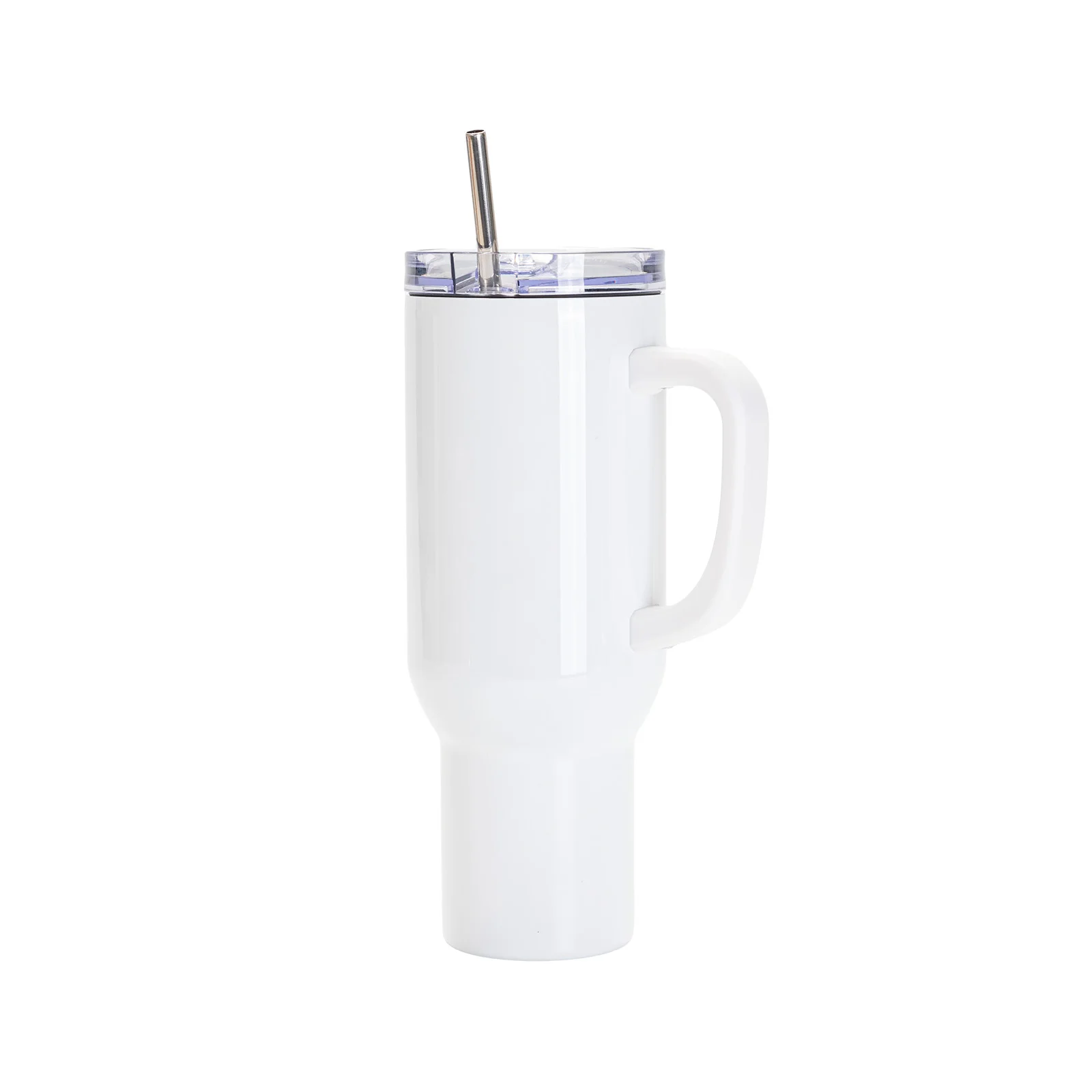 40oz/1200ml Stainless Steel White Travel Tumbler with Lid & Straw(Heat Resistant Plastic Handle) thumbnail 1