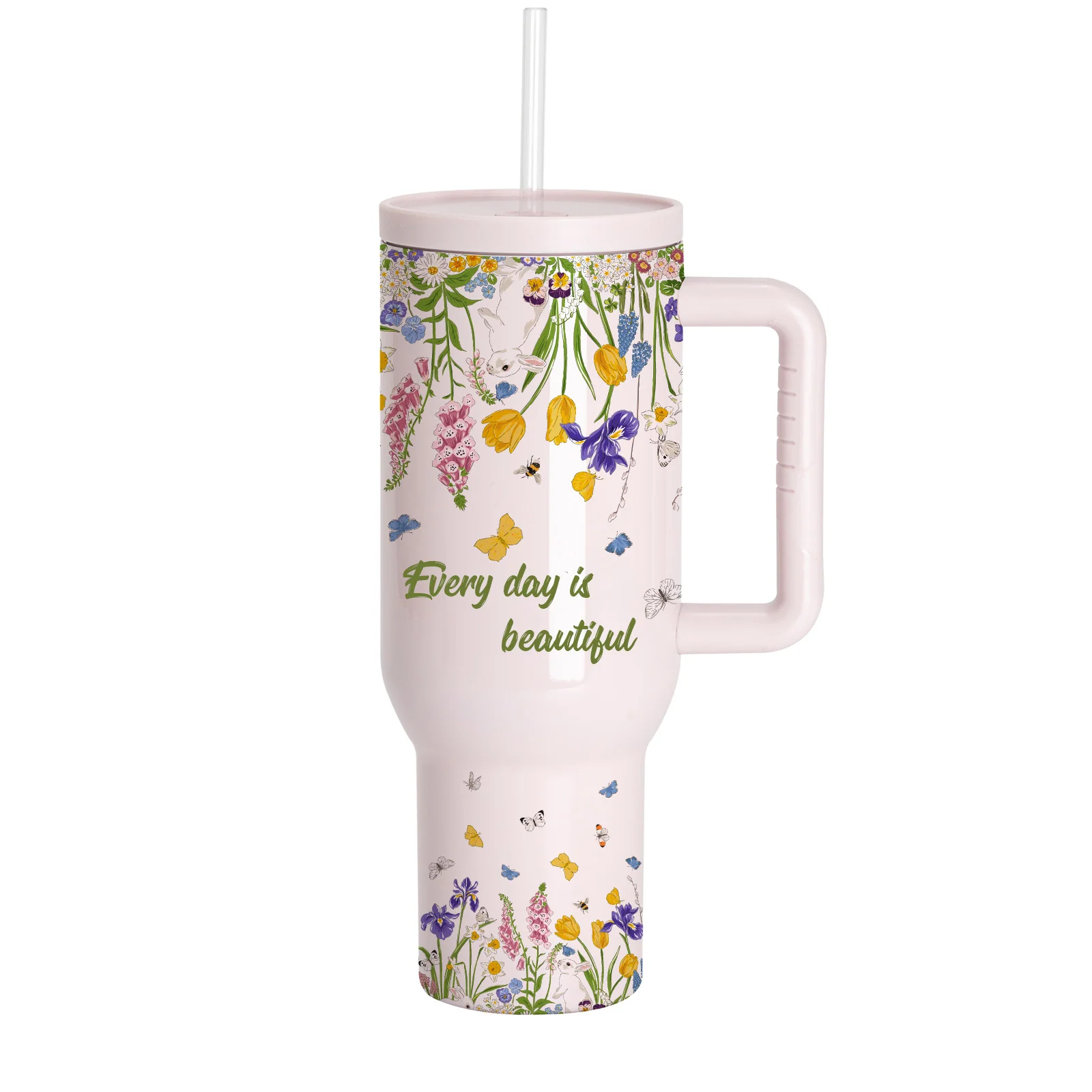 Sublimation 40oz/1200ml Stainless Steel Travel Tumbler with Lid & Straw (Glossy, Blush Pink)