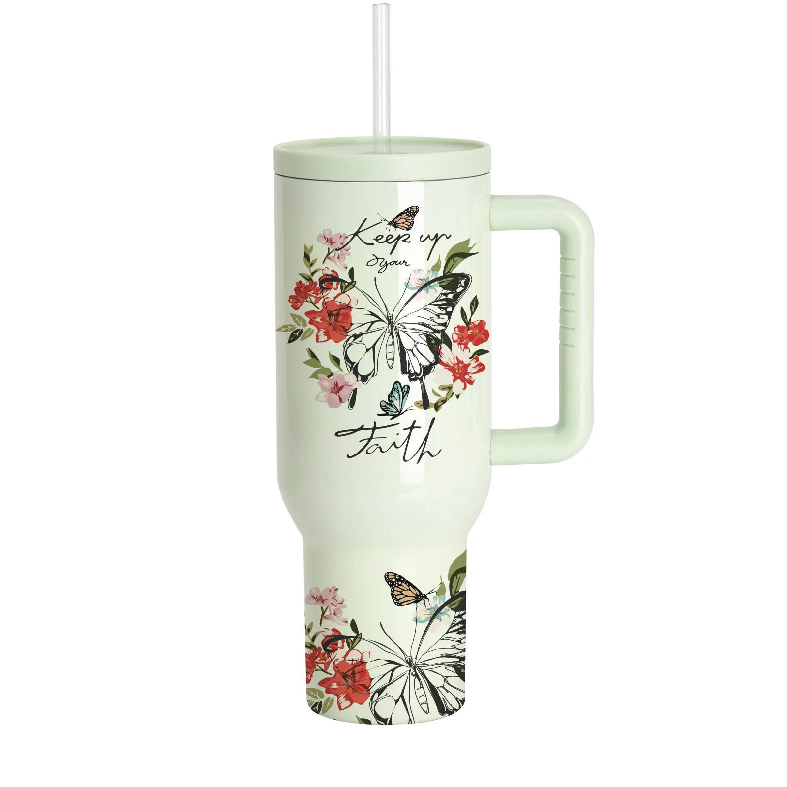 Sublimation 40oz/1200ml Stainless Steel Travel Tumbler with Lid & Straw (Glossy, Yellow Green)