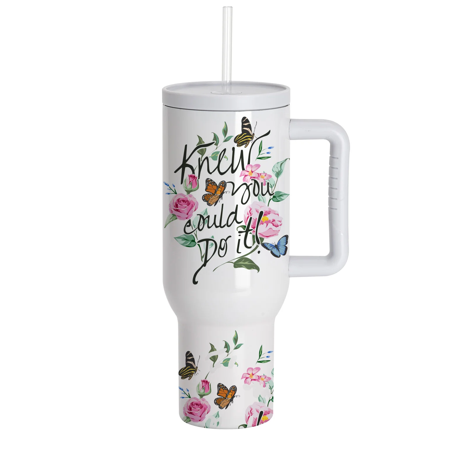 Sublimation 40oz/1200ml Stainless Steel Travel Tumbler with Lid & Straw (Glossy, Pale White)