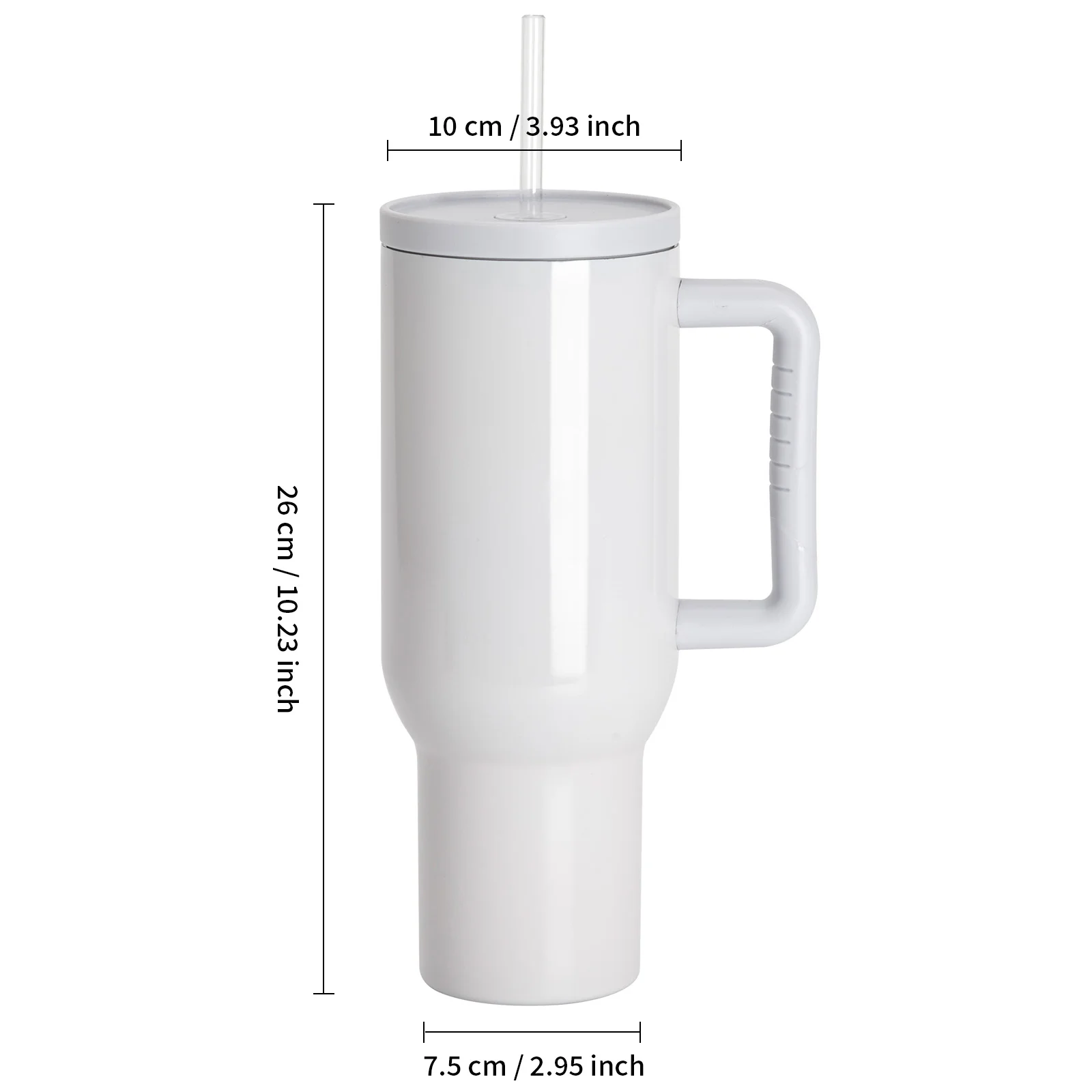 Sublimation 40oz/1200ml Stainless Steel Travel Tumbler with Lid & Straw (Glossy, Pale White) thumbnail 3
