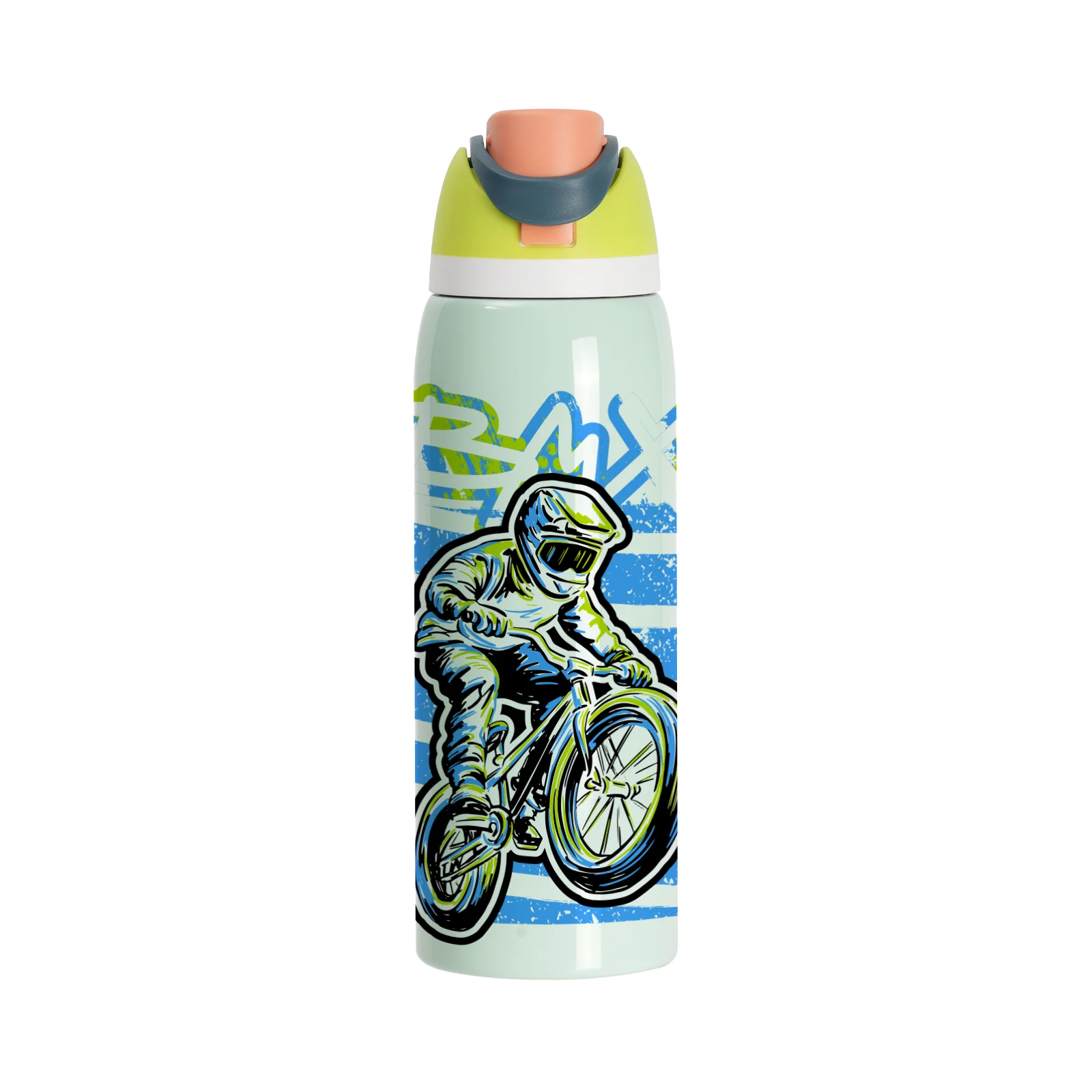 40oz 1200ml Sublimation Stainless Steel Water Bottle with Sip Spout and Push-button Lid with Lock (Glossy, Light Green) thumbnail 2