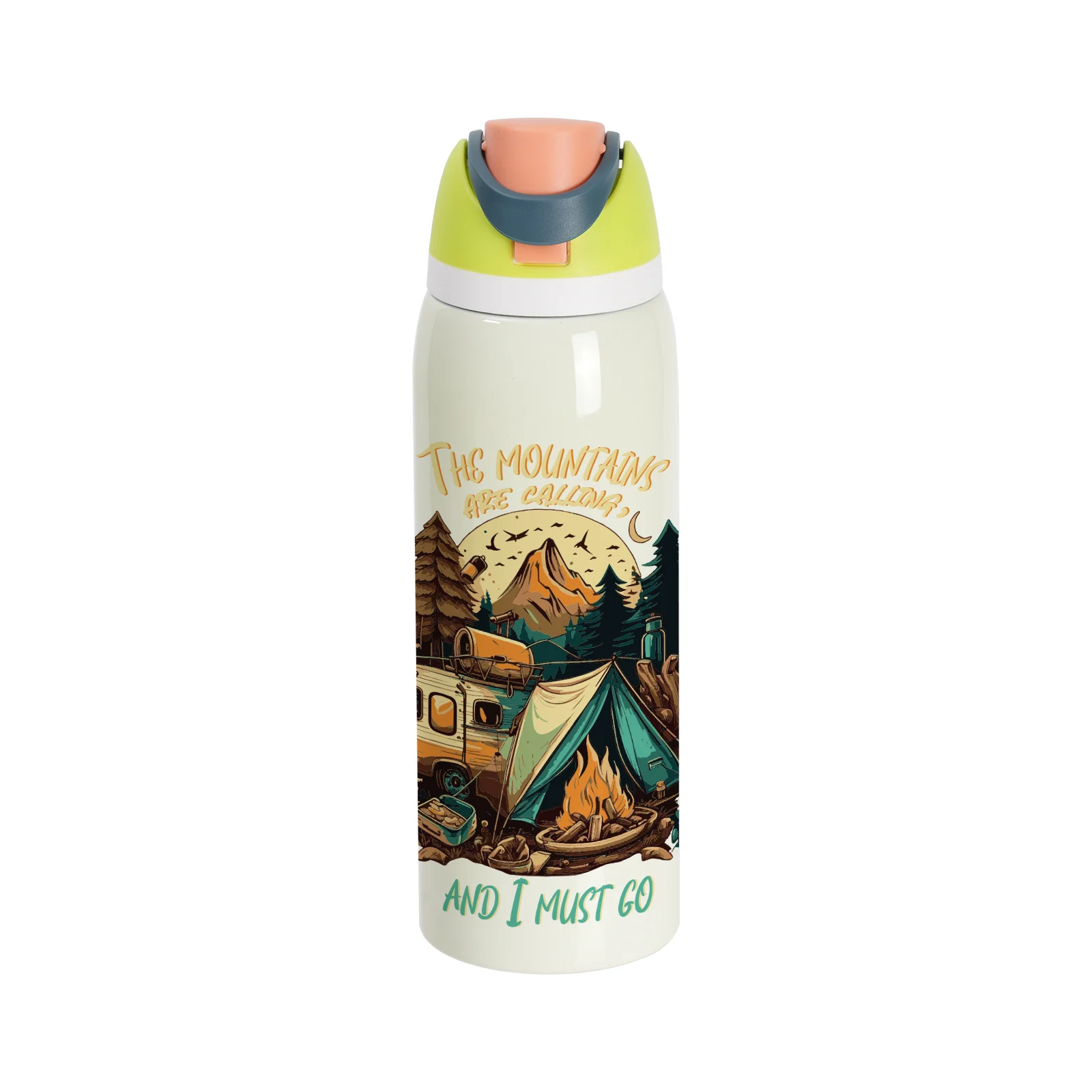 40oz 1200ml Sublimation Stainless Steel Water Bottle with Sip Spout and Push-button Lid with Lock (Glossy, Yellow-green) thumbnail 2