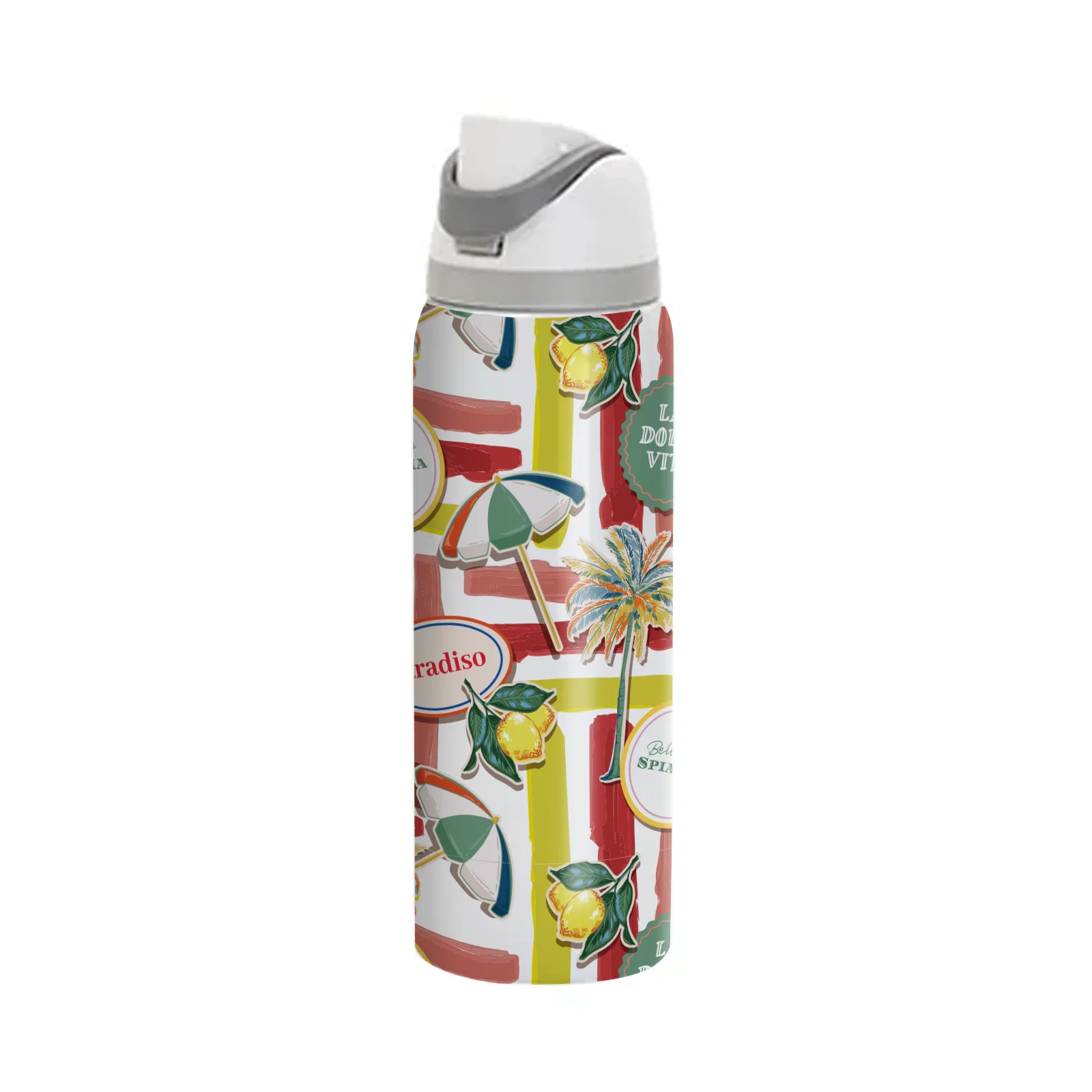 40oz 1200ml Sublimation Stainless Steel Water Bottle with Sip Spout and Push-button Lid with Lock (Glossy White) thumbnail 2
