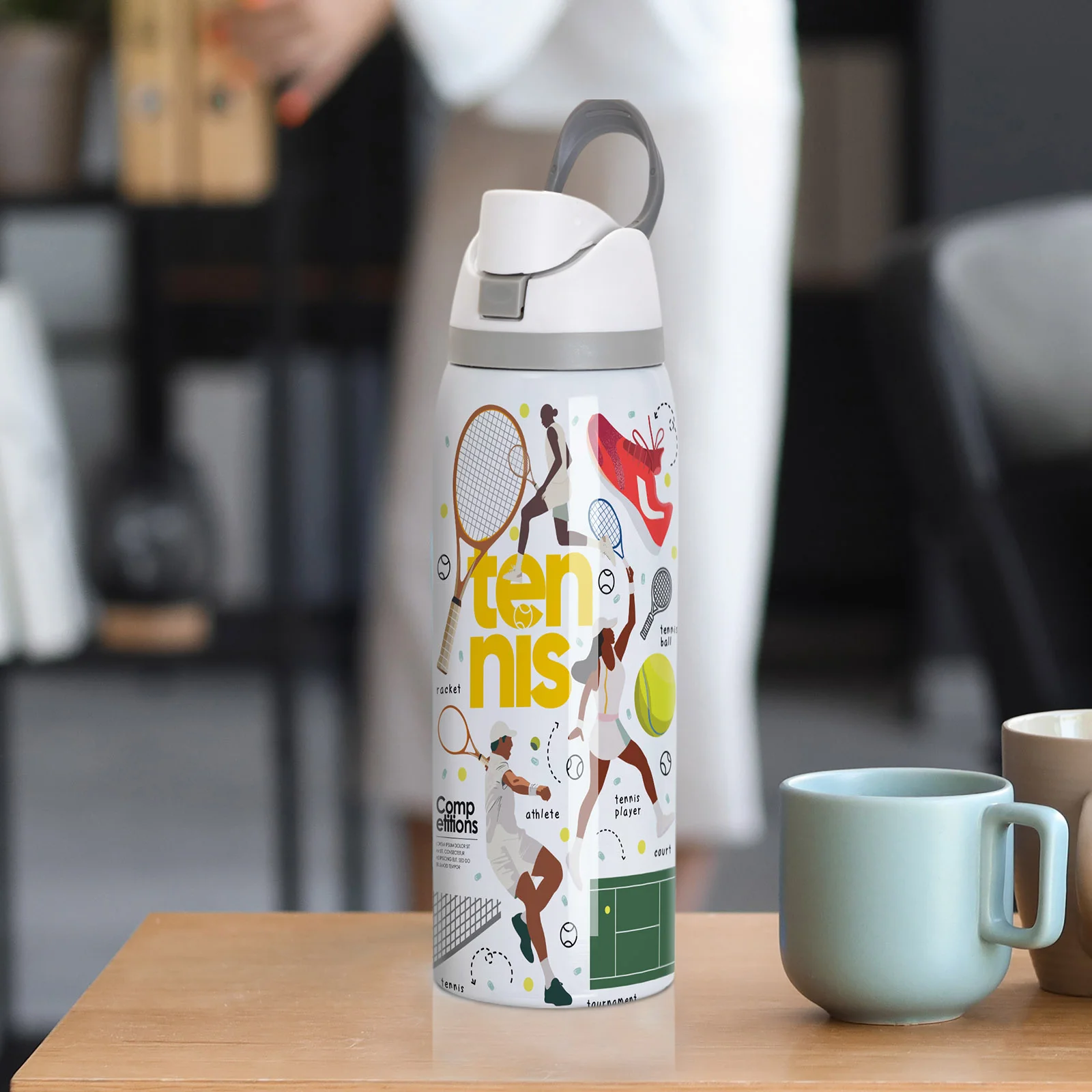 40oz 1200ml Sublimation Stainless Steel Water Bottle with Sip Spout and Push-button Lid with Lock (Glossy White) thumbnail 4