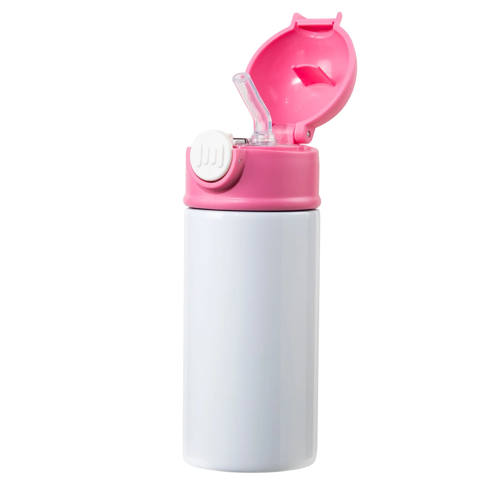 Sublimation Kids Water Bottle Glossy White with Pink Pop Lid 12oz 360ml thumbnail 3
