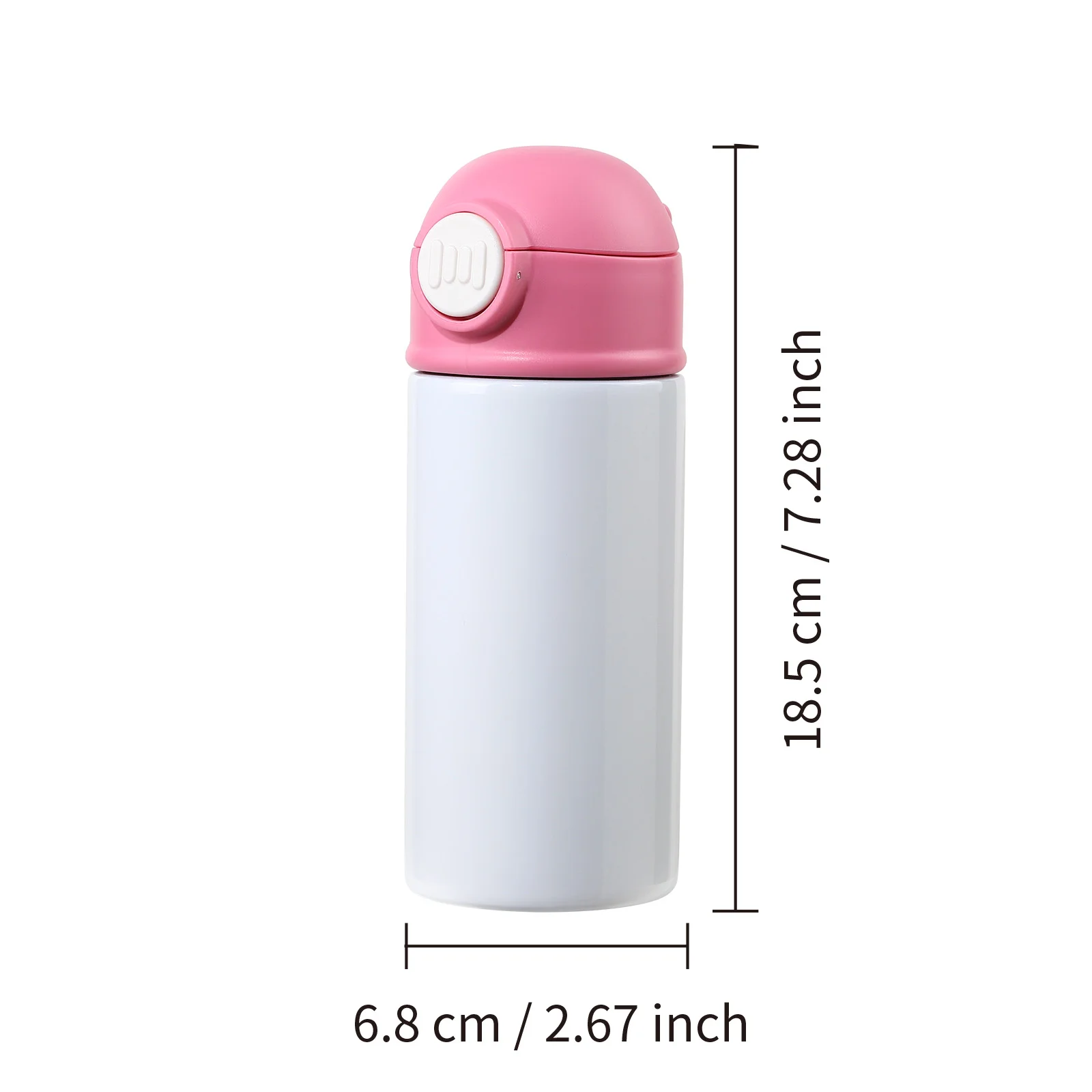 Sublimation Kids Water Bottle Glossy White with Pink Pop Lid 12oz 360ml thumbnail 5