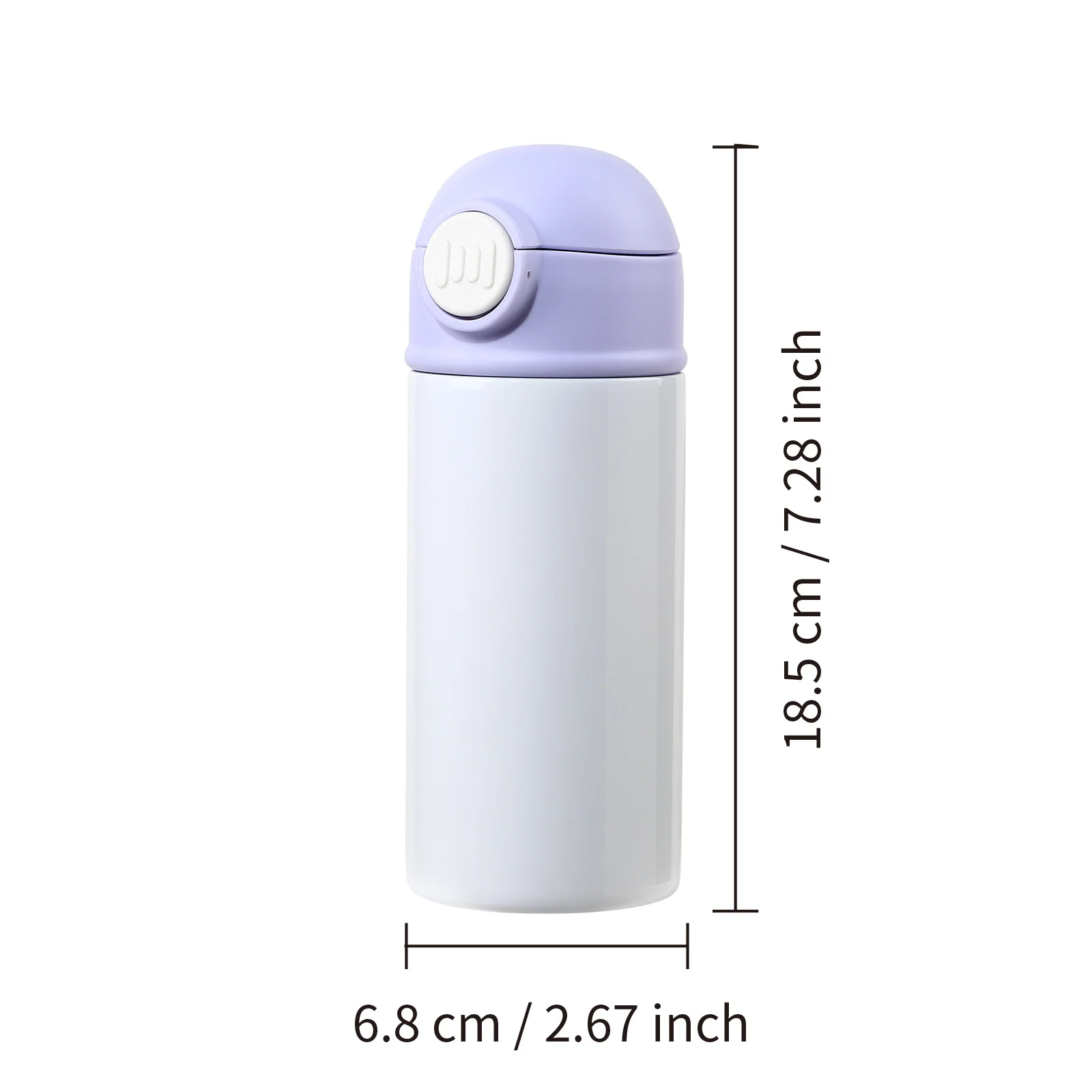 Sublimation Kids Water Bottle Glossy White with Purple Pop Lid 12oz 360ml thumbnail 3