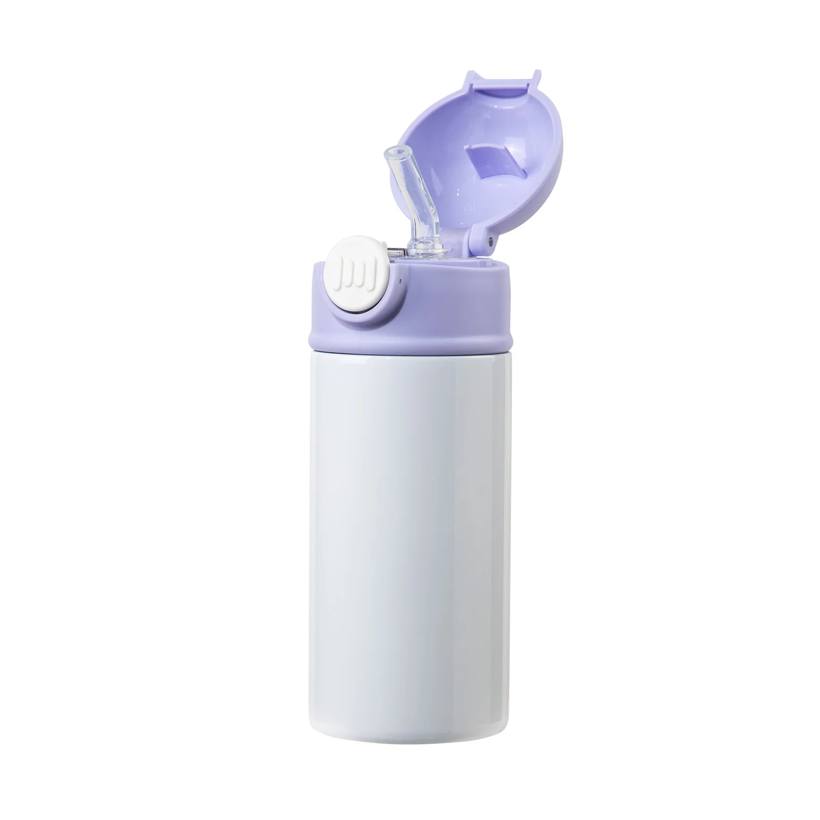 Sublimation Kids Water Bottle Glossy White with Purple Pop Lid 12oz 360ml thumbnail 4