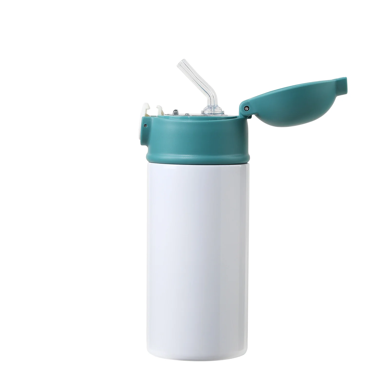 Sublimation Kids Water Bottle Glossy White with Cyan Pop Lid 12oz 360ml thumbnail 4