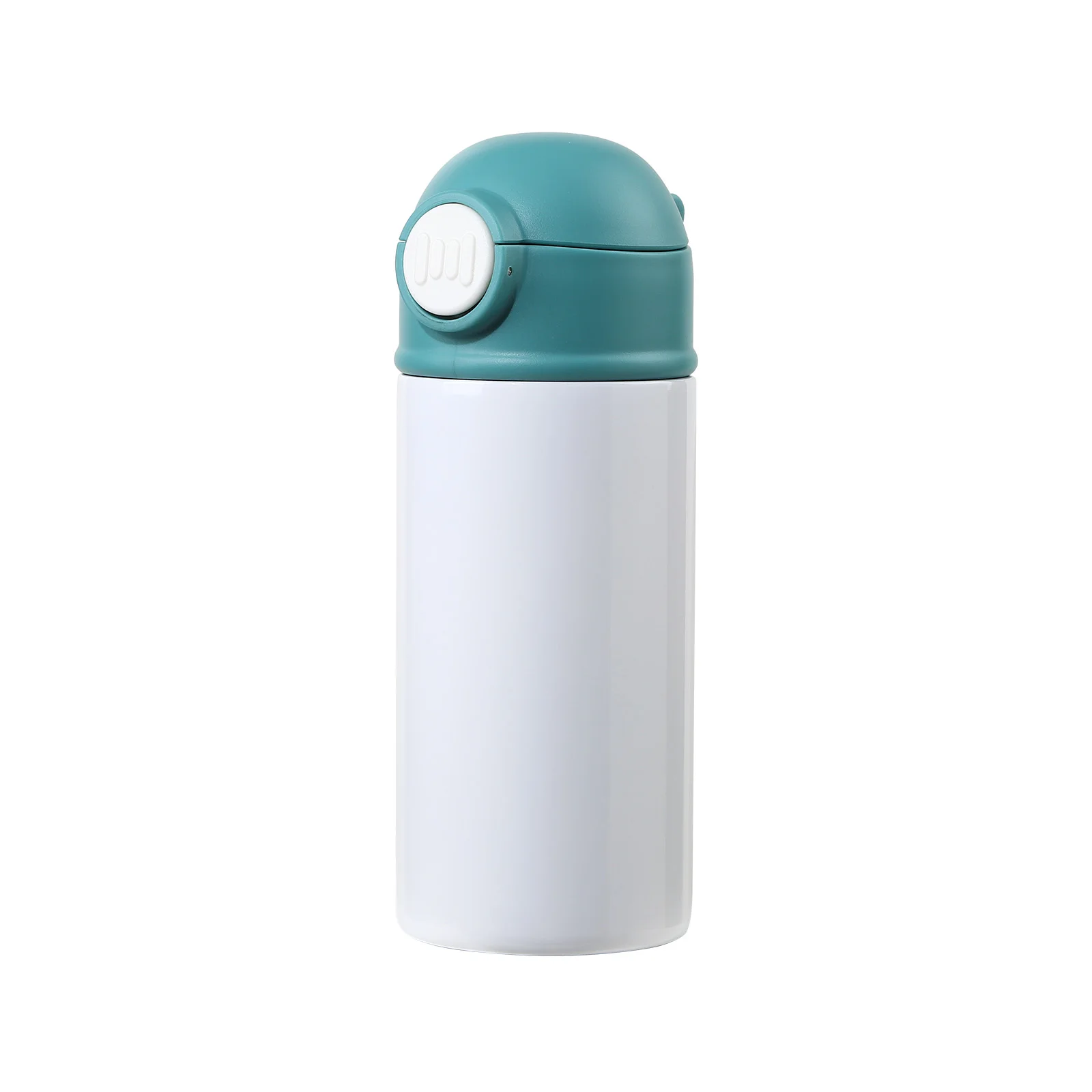 Sublimation Kids Water Bottle Glossy White with Cyan Pop Lid 12oz 360ml