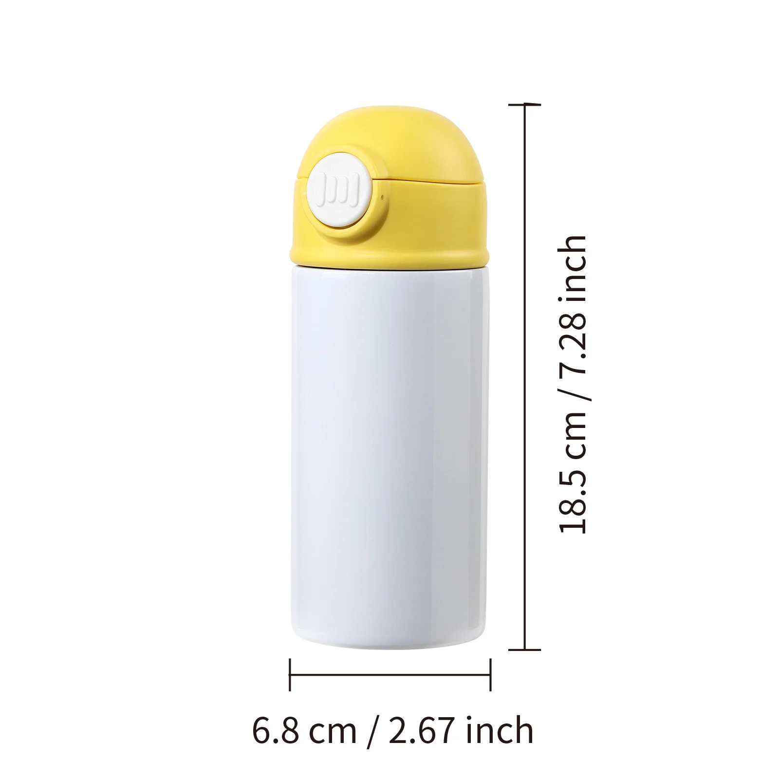 Sublimation Kids Water Bottle Glossy White with Yellow Pop Lid 12oz 360ml thumbnail 3