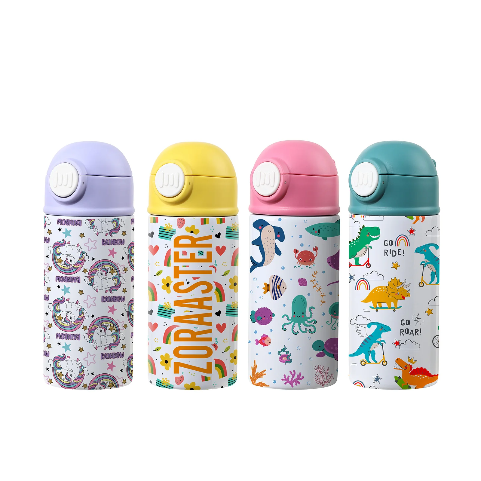 Sublimation Kids Water Bottle Glossy White with Yellow Pop Lid 12oz 360ml thumbnail 5