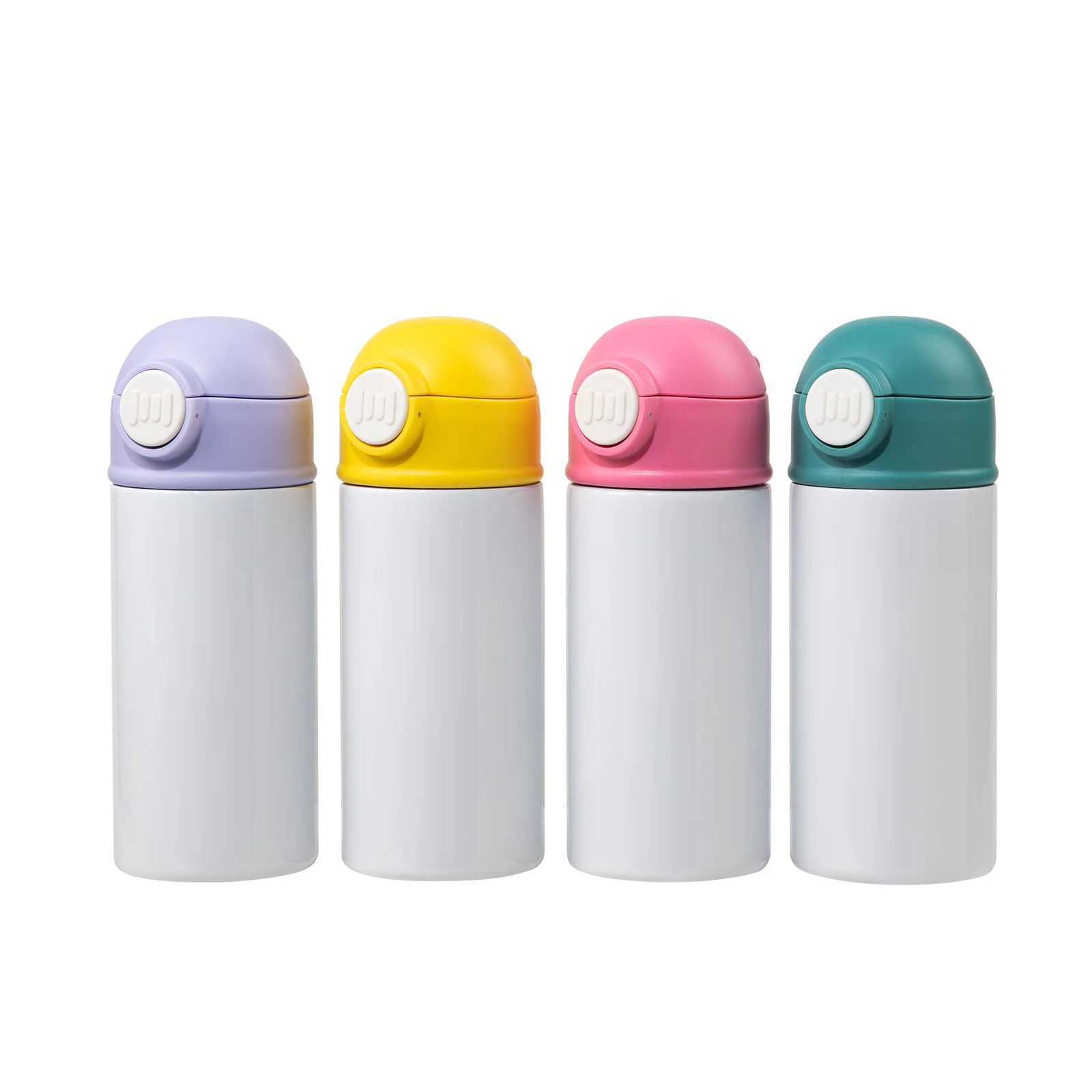 Sublimation Kids Water Bottle Glossy White with Yellow Pop Lid 12oz 360ml thumbnail 6