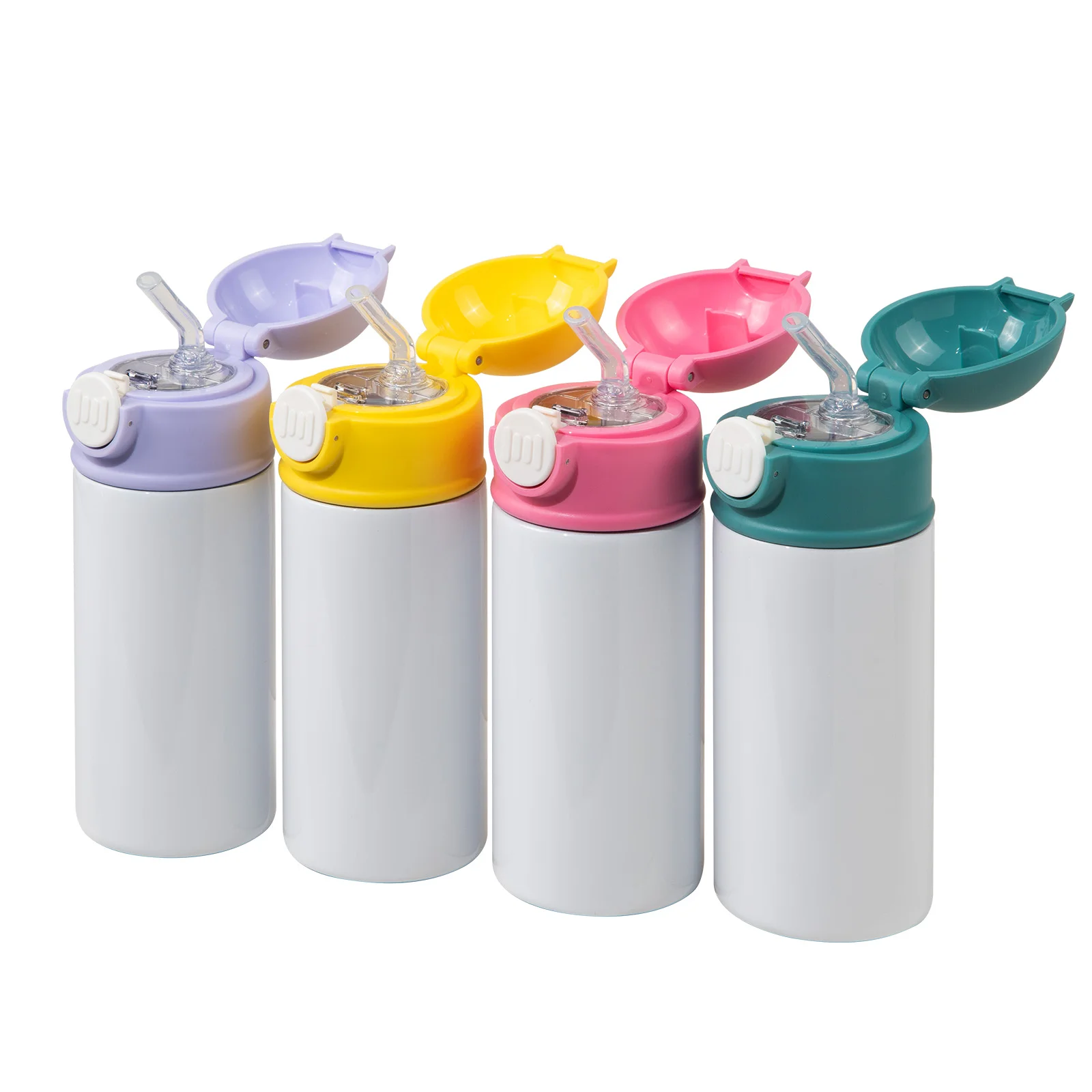 Sublimation Kids Water Bottle Glossy White with Yellow Pop Lid 12oz 360ml thumbnail 7