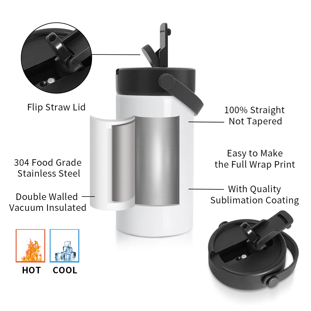 20OZ 600ml Sublimation Stainless Steel Tumbler Bottle with Foldable Handle (Glossy White) thumbnail 4
