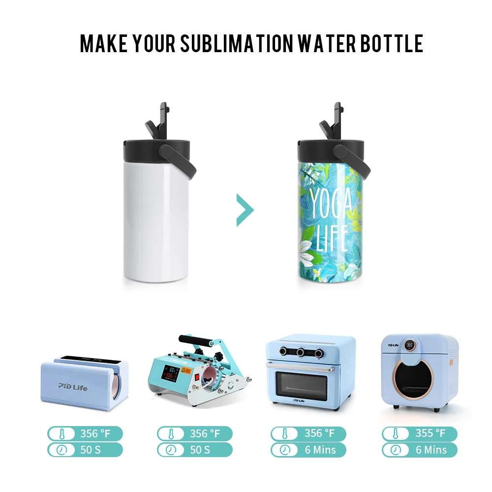 20OZ 600ml Sublimation Stainless Steel Tumbler Bottle with Foldable Handle (Glossy White) thumbnail 5