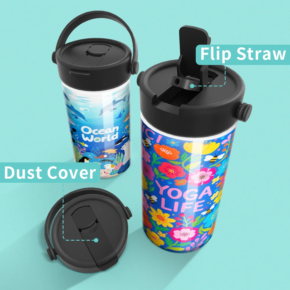 20OZ 600ml Sublimation Stainless Steel Tumbler Bottle with Foldable Handle (Glossy White) thumbnail 6