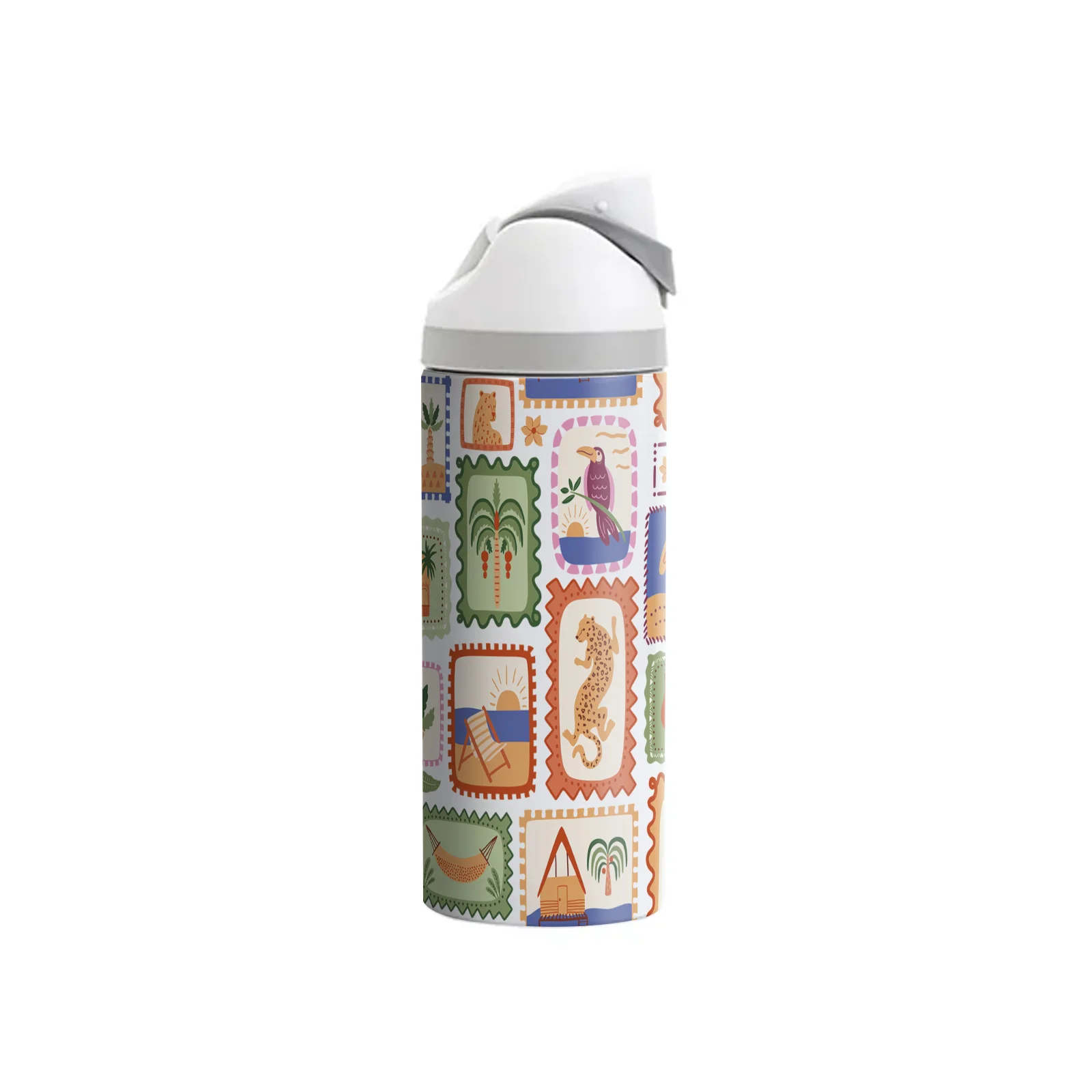 24oz 720ml Sublimation Stainless Steel Water Bottle with Sip Spout and Push-button Lid with Lock (Glossy White) thumbnail 2
