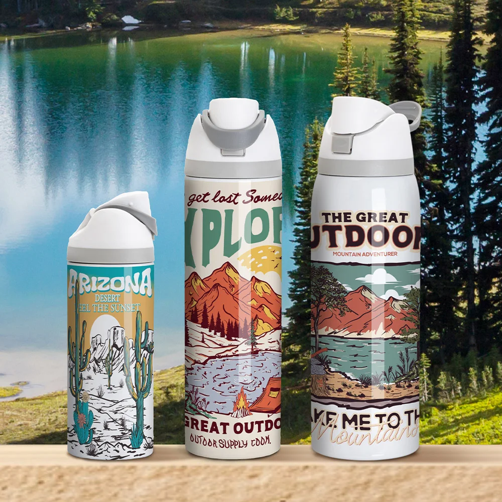 24oz 720ml Sublimation Stainless Steel Water Bottle with Sip Spout and Push-button Lid with Lock (Glossy White) thumbnail 4