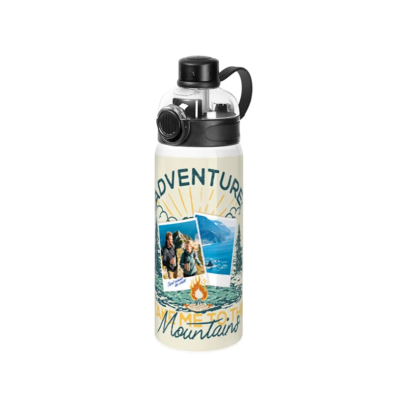 24oz 720ml Sublimation Stainless Steel Water Bottle with 3-in-1 Lid (White)