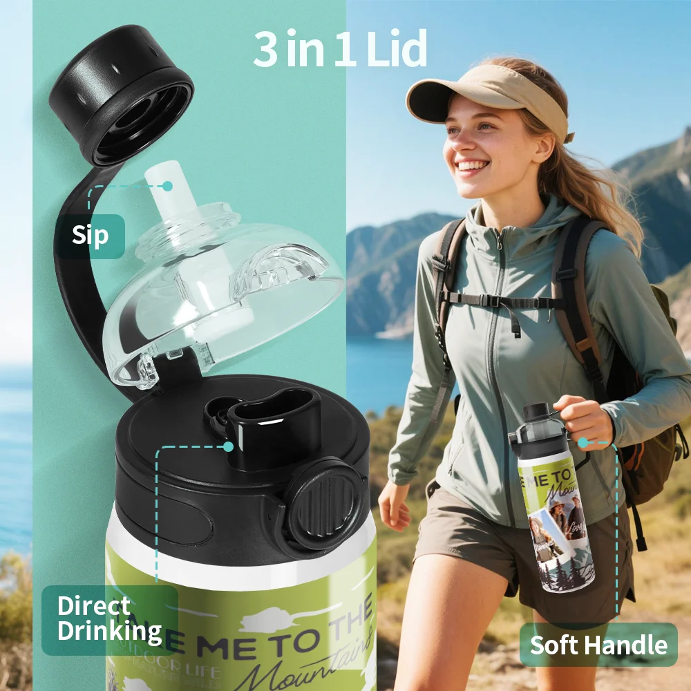 24oz 720ml Sublimation Stainless Steel Water Bottle with 3-in-1 Lid (White) thumbnail 5