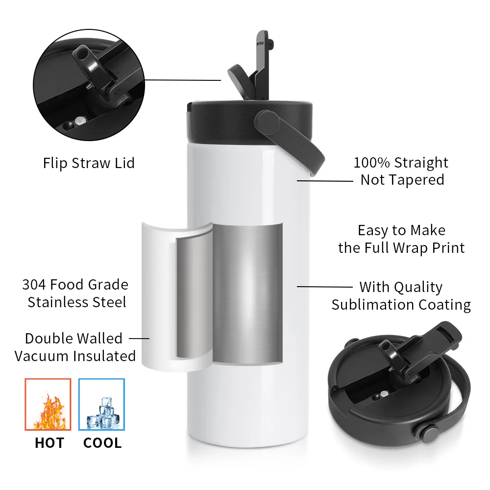 30OZ 900ml Sublimation Stainless Steel Water Bottle with Foldable Handle (Glossy White) thumbnail 4