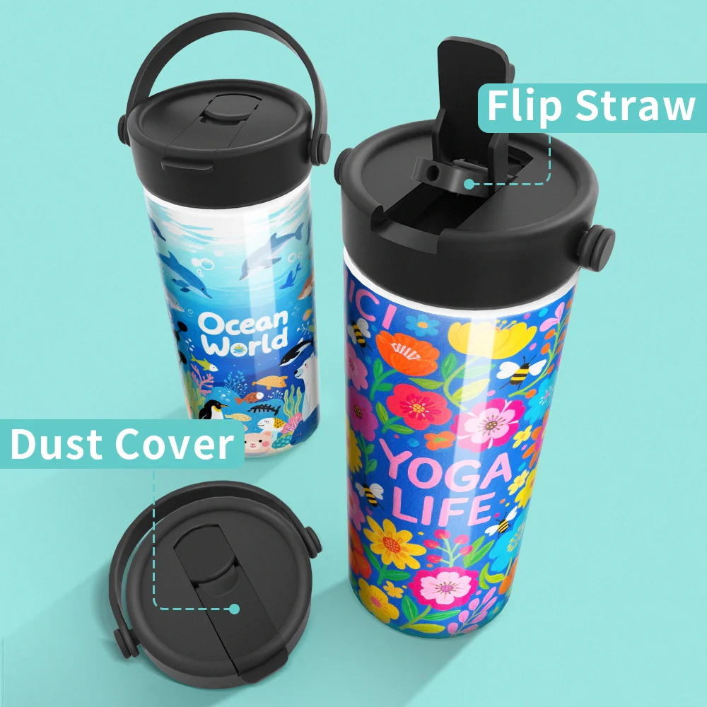 30OZ 900ml Sublimation Stainless Steel Water Bottle with Foldable Handle (Glossy White) thumbnail 6